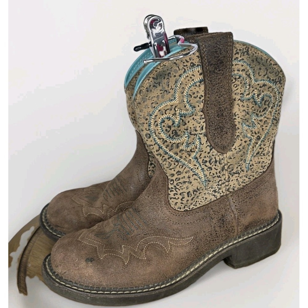 Ariat FatBaby Leopard Cowboy Western Boots Womens Sz 7.5 B Brown Leather Ranch